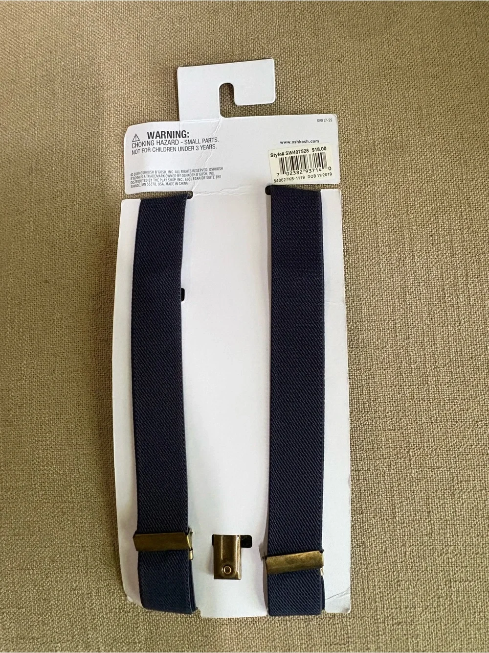 OshKosh B'gosh Navy Blue Boys Suspenders with Brown Leather Accents
